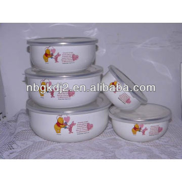 5pcs enamel mixing bowl with plastic cover